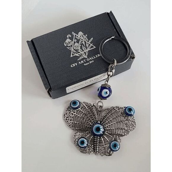 π¦ Butterfly Evil Eye Good Luck Charm Accessory Keychain Keyring NEWβW/GIFT BOX - Picture 6 of 11